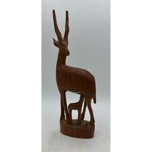 Vintage Wood Gazelle Impala Antelope Hand Carved Figurine Figure MCM